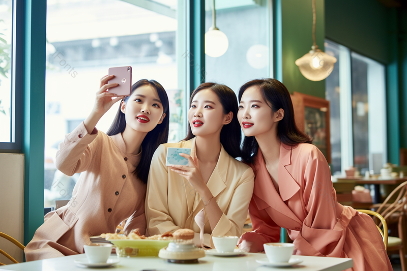 女性闺蜜朋友开心餐厅聚会自拍,高清,摄影图,摄影图片,图片大全,摄影图免费下载